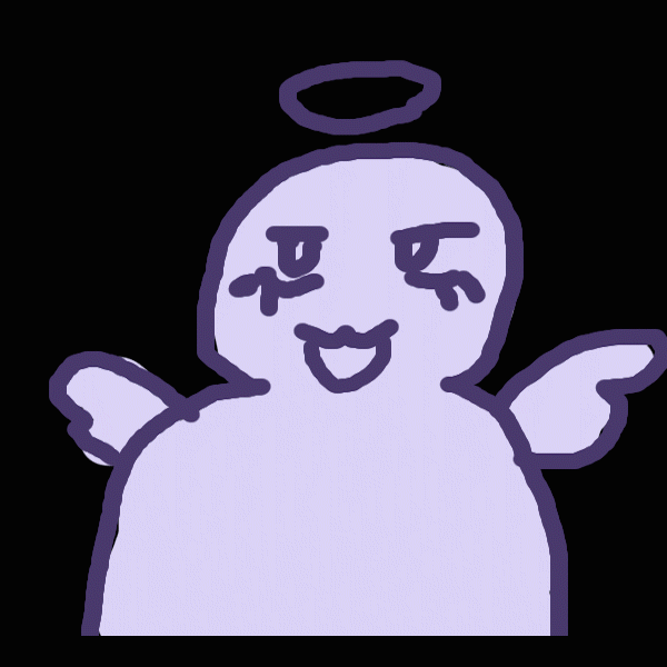looping gif of a chatty purple angel blob